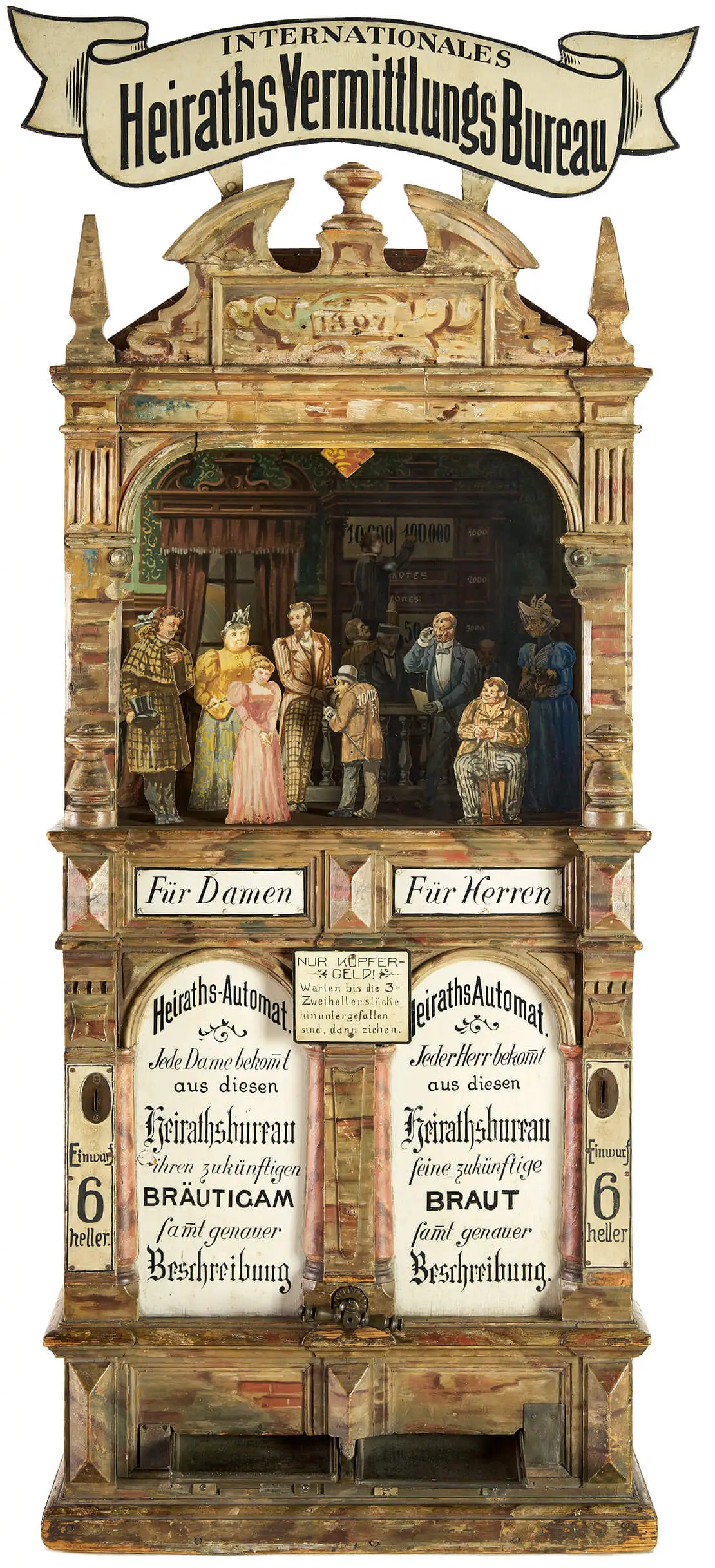 Münzautomat „Internationales Heiraths Vermittlungs Bureau“, 1897, Wien Museum, Inv.-Nr. 173315