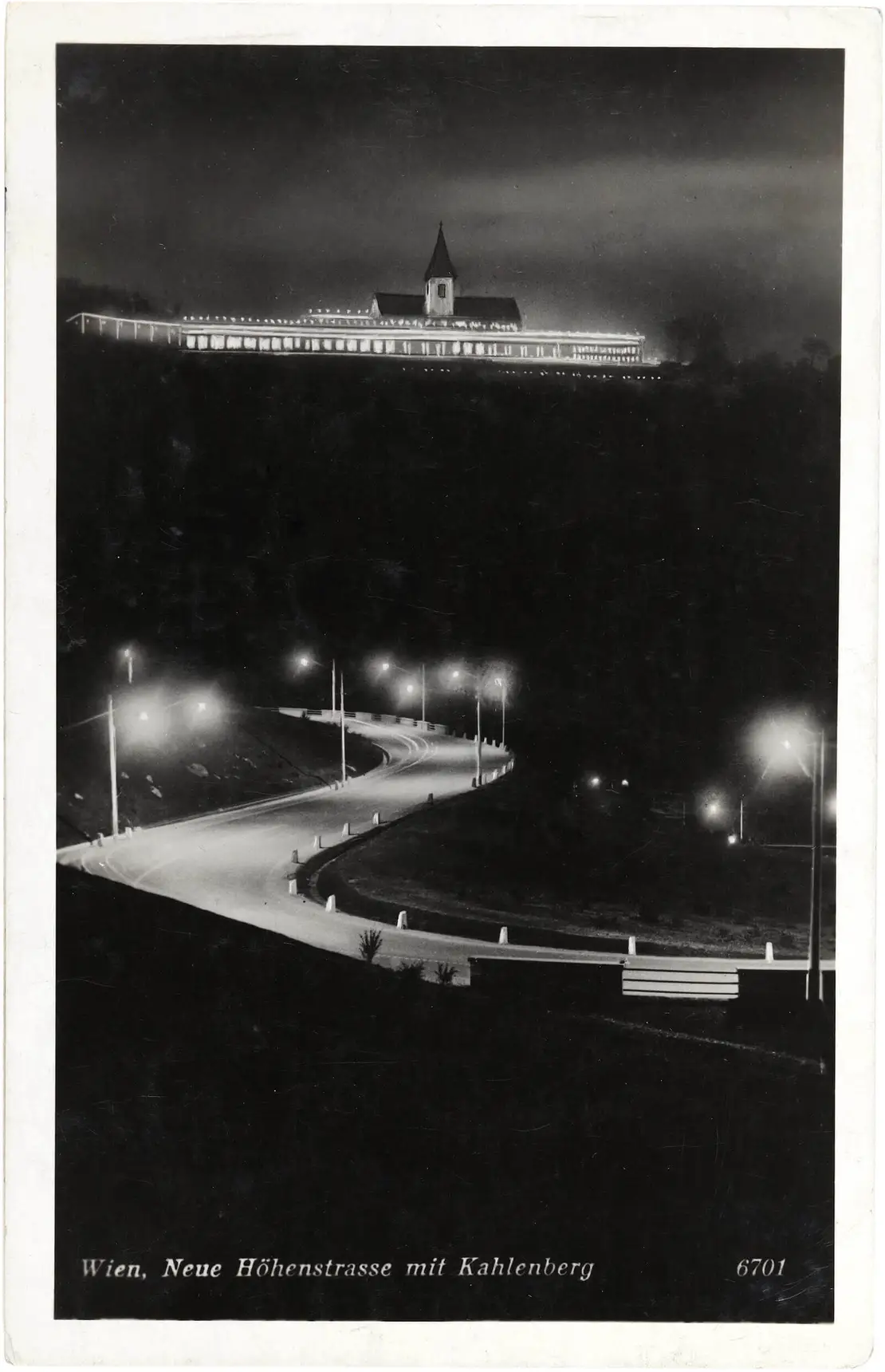 Höhenstraße, Blick gegen Kahlenberg bei Nacht, nach 1935, Hersteller: Postkartenverlag Donauland, Wien, Wien Museum