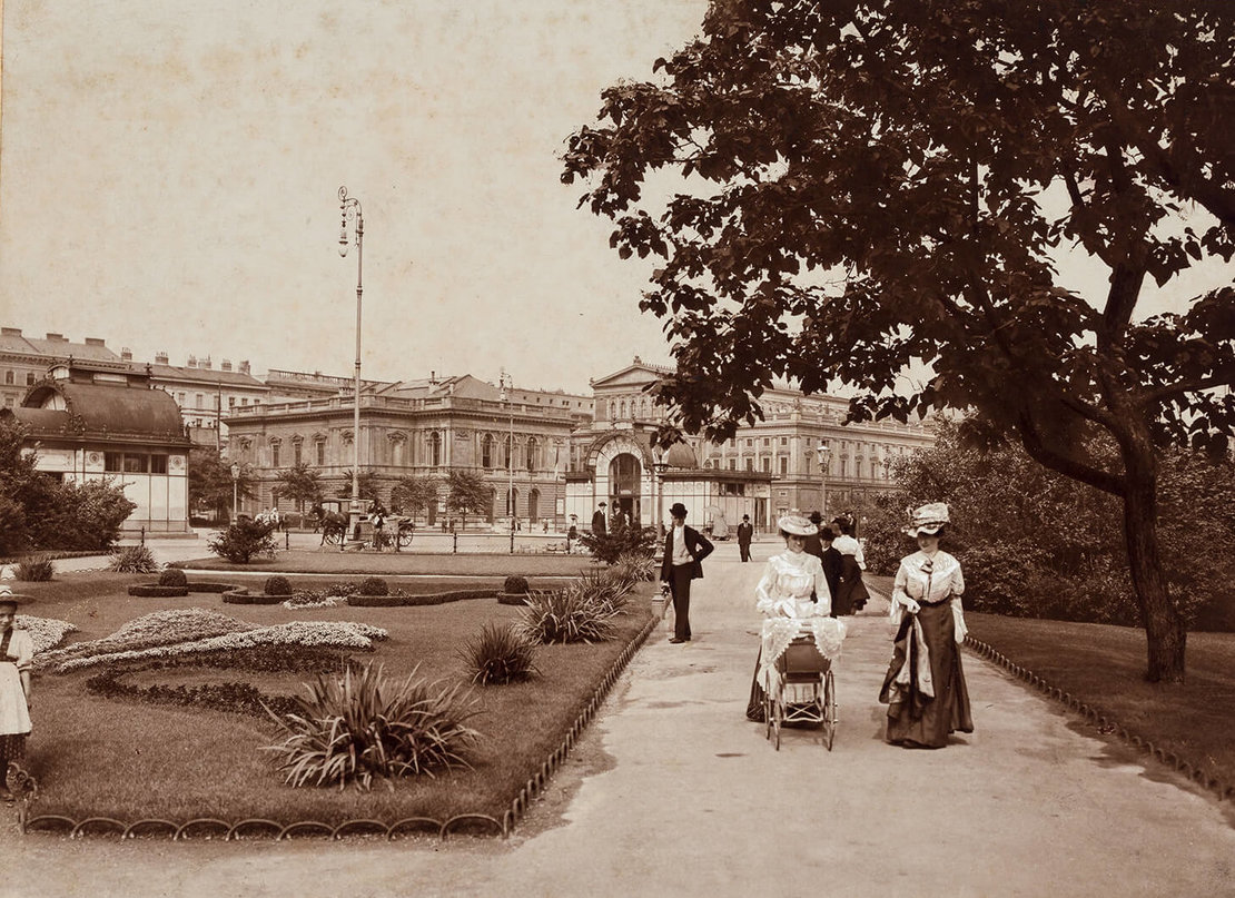 Neue Parkanlage am Karlsplatz (heute Resselpark), um 1905, Foto: Martin Gerlach sen. (?), Reproduktionsvorlage für einen Bildband des Verlags C. Angerer & Göschl, Wien Museum, Inv.-Nr. 225.086 