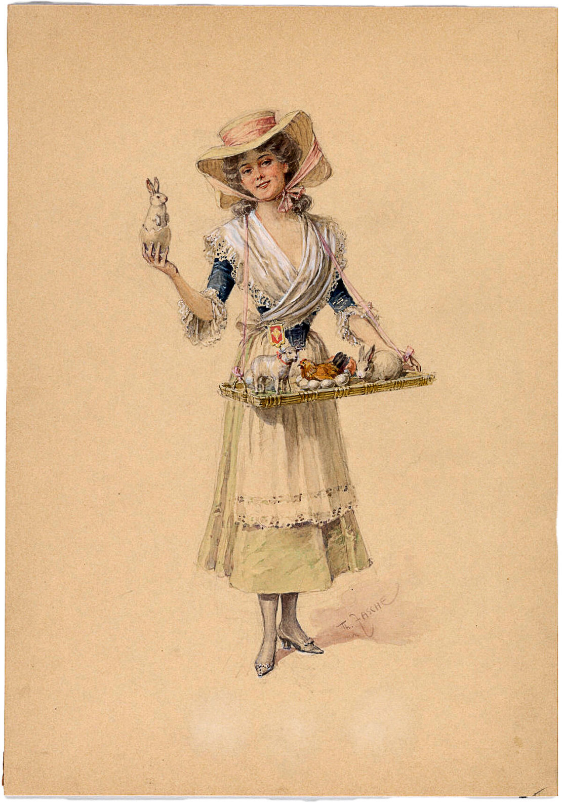 Verkäuferin mit Osterwaren, Aquarell von Theodor Zasche, um 1900, Sammlung Wien Museum 