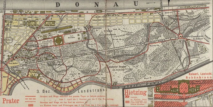 Ausschnitt aus dem Radfahrplan von 1897, Wienbibliothek im Rathaus