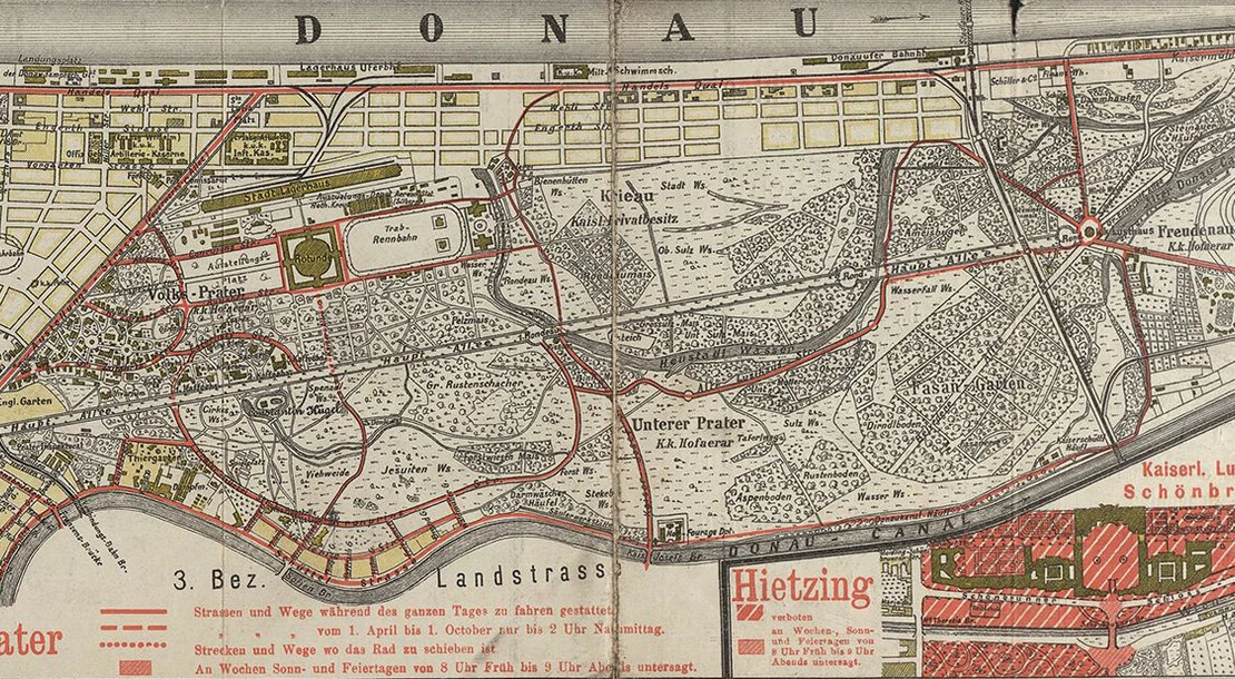 Ausschnitt aus dem Radfahrplan von 1897, Wienbibliothek im Rathaus