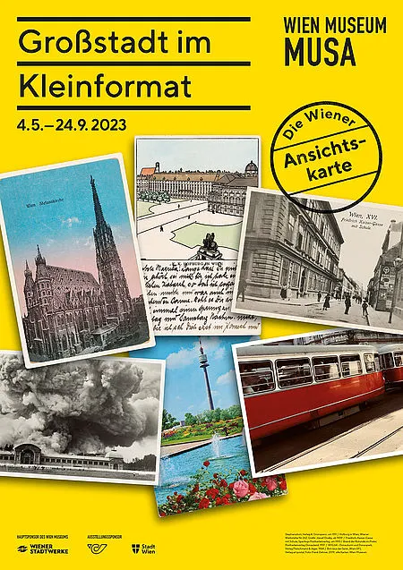 Ausstellungsplakat „Großstadt im Kleinformat. Die Wiener Ansichtskarte“  