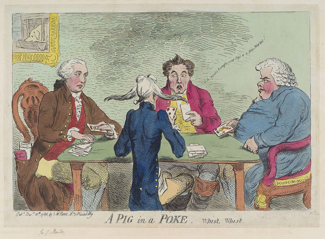 Karikatur von Whist-Spielern von James Gillray, 1788, National Portrait Gallery, Wikimedia Commons 