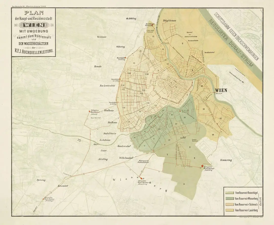 Rohrnetz und Versorgungsgebiete, 1876, Wien Museum  