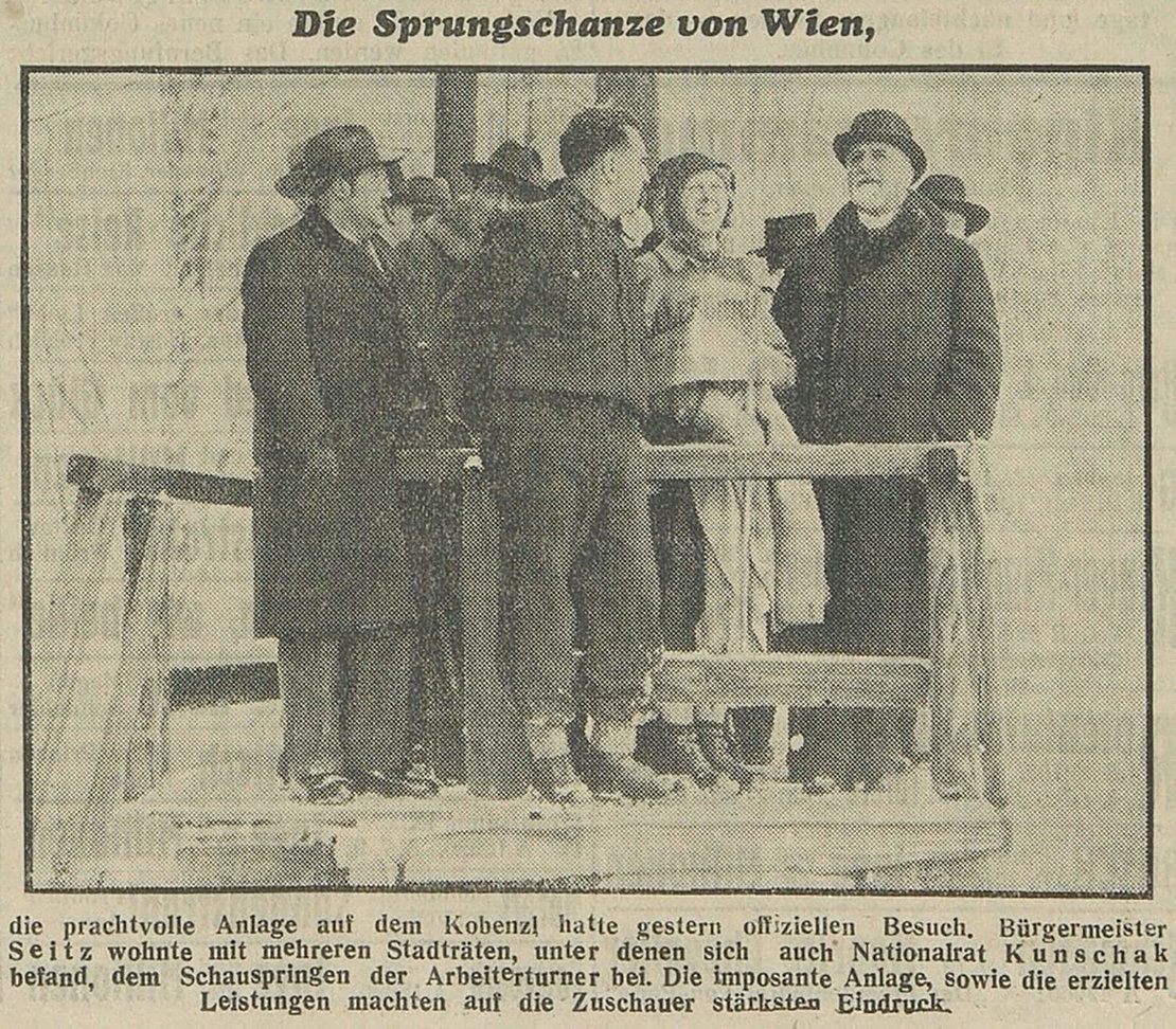 Hoher Besuch aus der Gemeinde- und Bundespolitik am Beobachtungsturm der Cobenzl-Schanze, „Die Stunde“, 16. Jänner 1934, S. 3, ANNO/ÖNB 