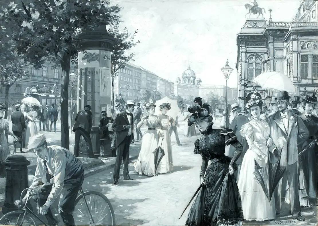 Carl-Maria Schuster: Corso auf der Ringstraße, um 1895, Öl auf Holz, Wien Museum Inv.-Nr. 17850  
