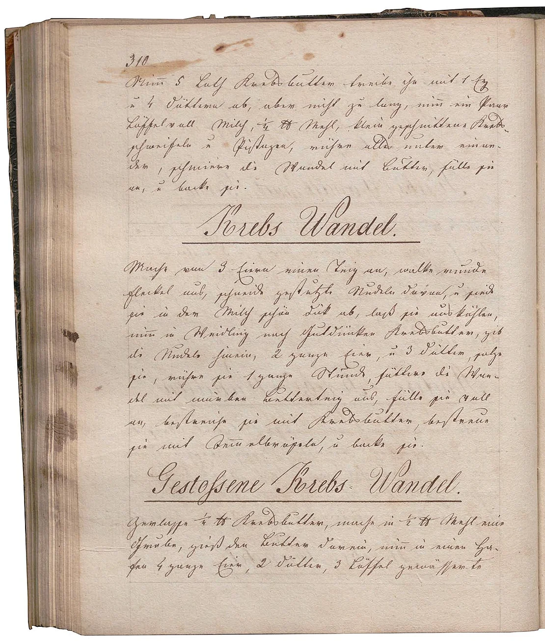 Rezepte für „Krebs-Wandel“ im handgeschriebenen Kochbuch der Theresia Hajek, 1843, aus dem Nachlass von Franz Ruhm, Wien Museum, Inv.-Nr. 313658/34  