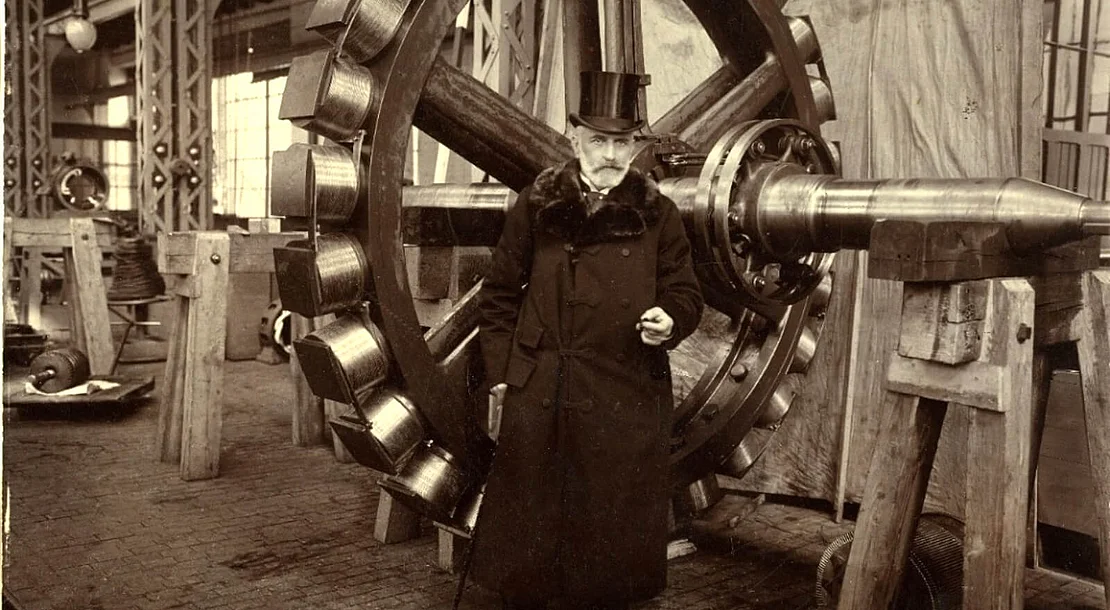 Bela Egger vor einem Dynamo, 1901, Familienbesitz  