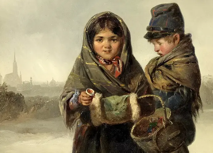 Johann Matthias Ranftl: Zwei Kinder mit Schwefelhölzern hausierend, 1852, Wien Museum
