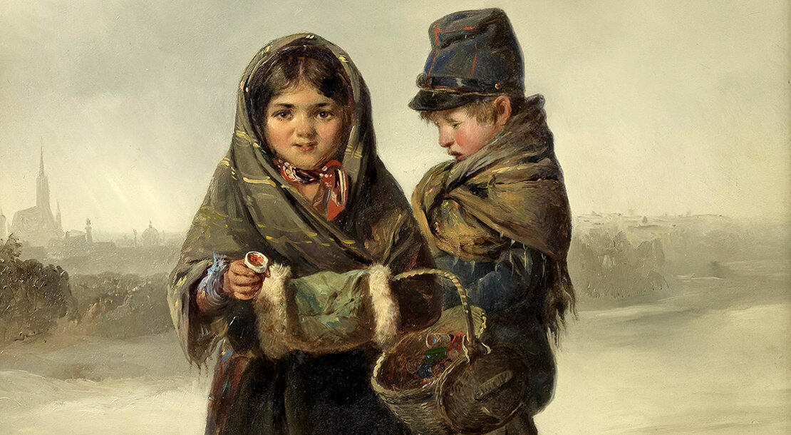 Johann Matthias Ranftl: Zwei Kinder mit Schwefelhölzern hausierend, 1852, Wien Museum 