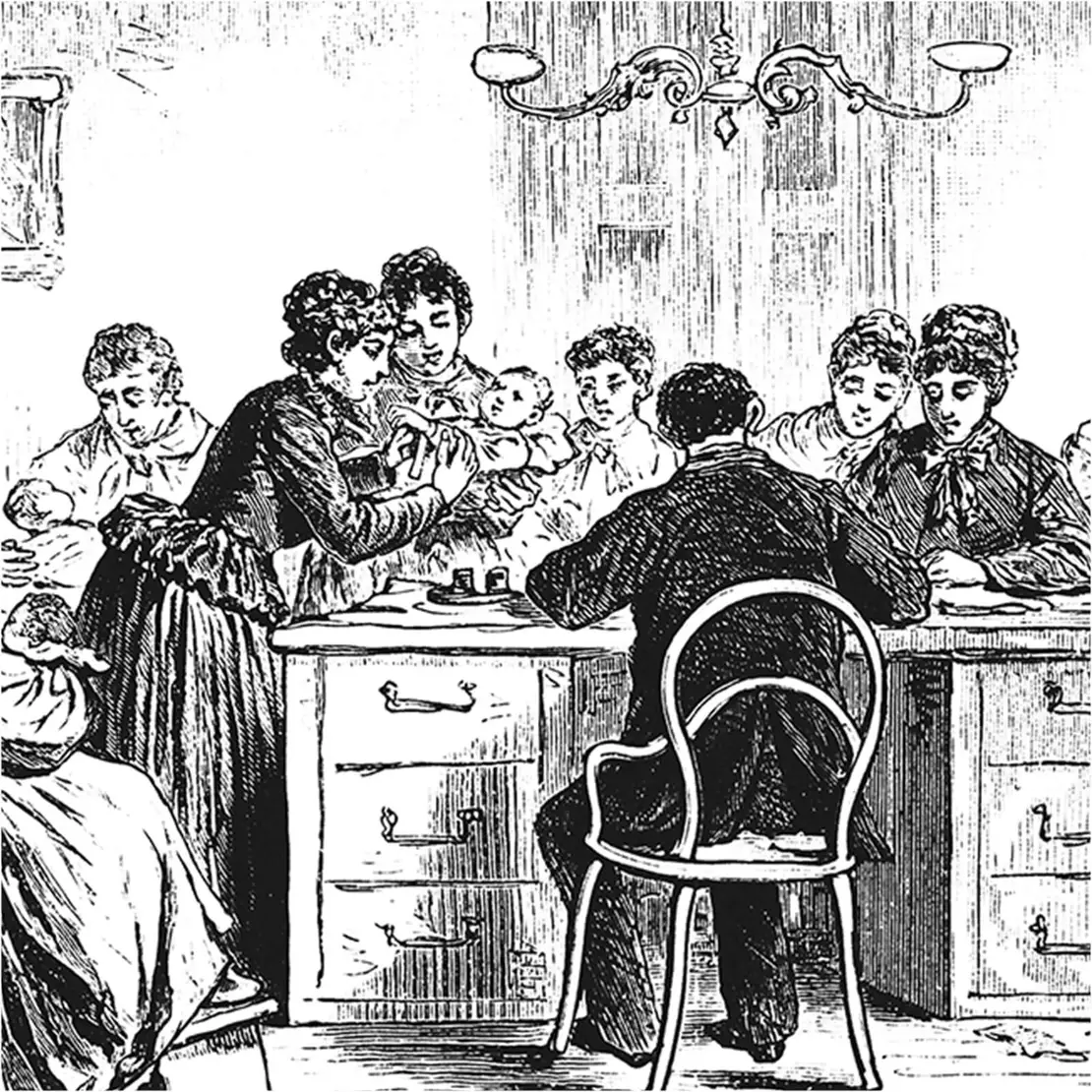 Gustav Zafaurek, Wiener Bilder (Ausschnitt): Aus der Niederösterreichischen Landes-Findelanstalt, Illustrirte Zeitung (Ausschnitt), 15. Mai 1886, Bezirksmuseum Josefstadt