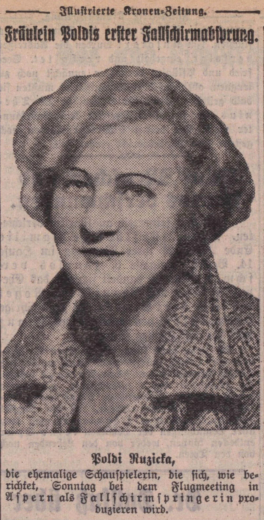 Poldi Ruzicka, Abbildung aus: Illustrierte Neue Kronen Zeitung, 16. September 1933, ANNO/ÖNB