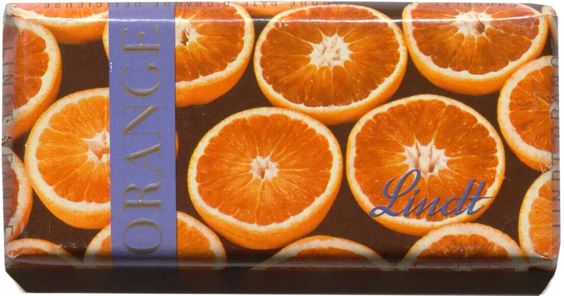 Verpackung für Orangenschokolade der Firma Lindt, 2. Hälfte 20. Jh., Wien Museum, Inv.-Nr. 222.573/195  