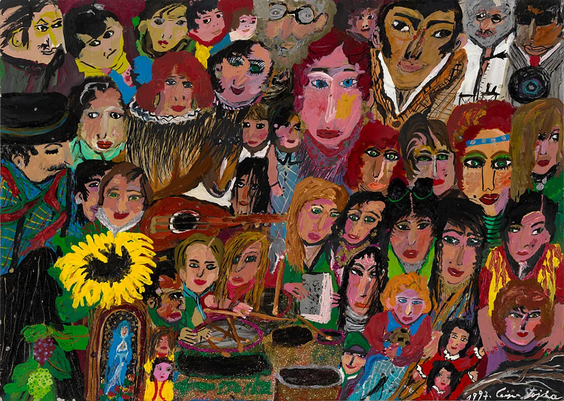 Ceija Stojka: „Der Rest der Stojkas“, Öl auf Karton, 1997, Sammlung Wien Museum