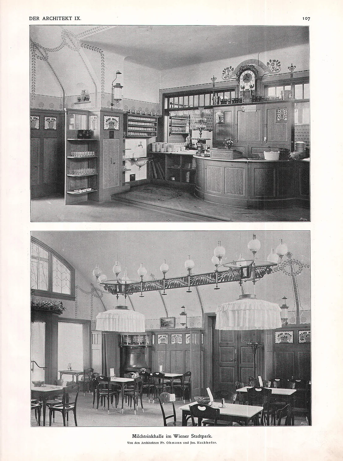 Milchtrinkhalle, Interieur, 1903, aus: Der Architekt 9 (1903), S. 110  
