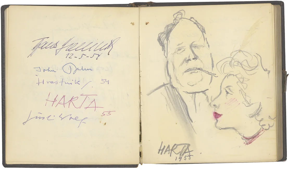 Karikatur von Felix Albrecht Harta im Gästebuch von Lotte Tobisch, 1955, Privatbesitz