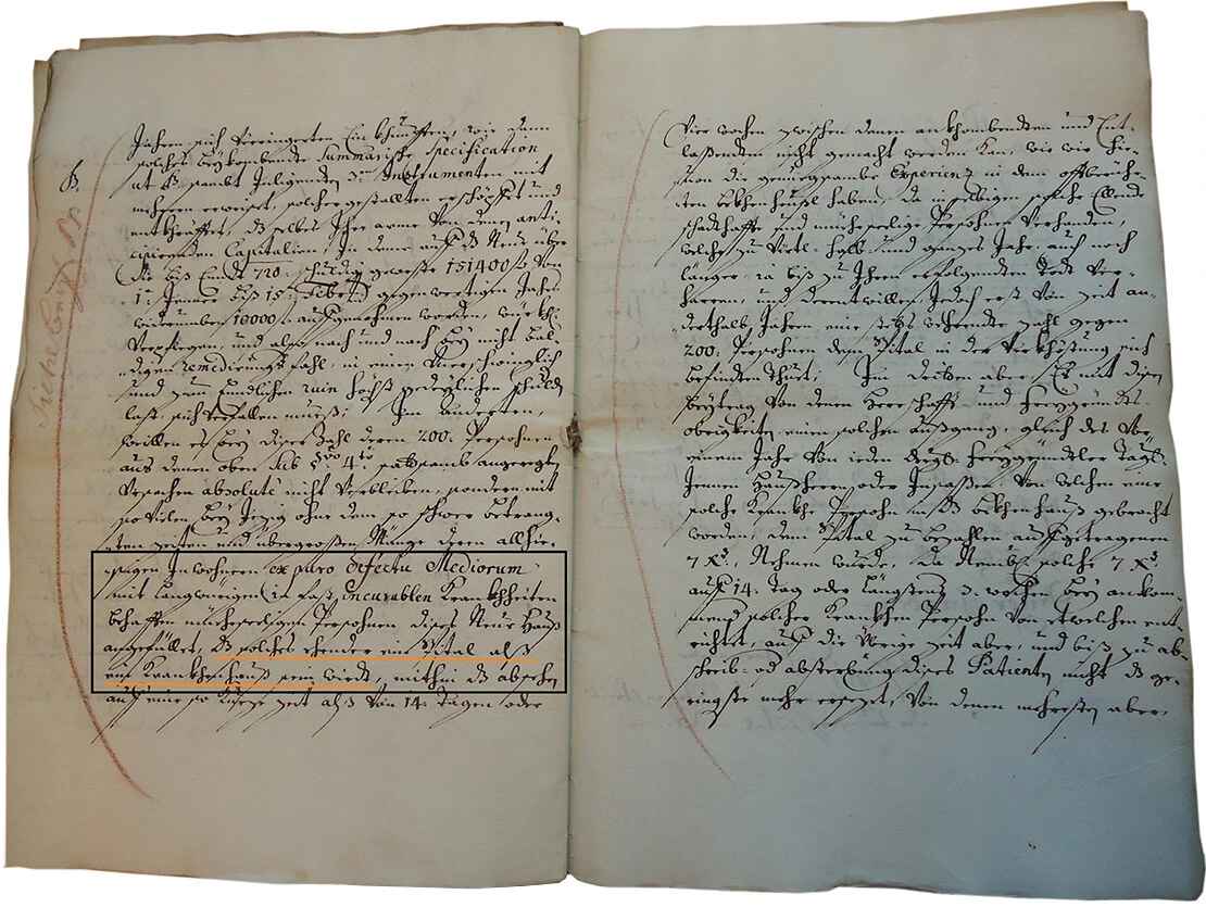 Konzept der Stellungnahme des Bürgerspitals zum geplanten neuen „Universalkrankenhaus“, undatiert (1721), Wiener Stadt- und Landesarchiv, Bürgerspital, A1: XVI/40