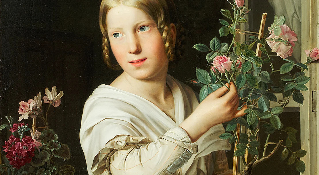 Rosalia Amon: Mädchen am Fenster (Ausschnitt), Öl auf Leinwand, 1849, Wien Museum