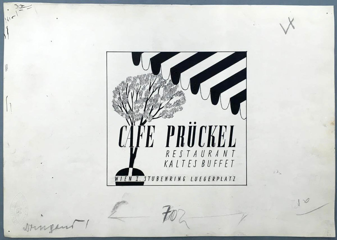 Entwurfszeichnung Werbesujet Café Prückel, 1949, Wien Museum/Karl Schwanzer Archiv 