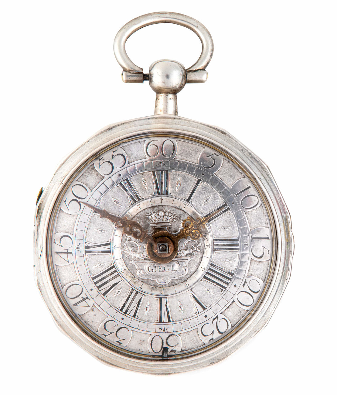 Taschenuhr 1700-1720 von Andreas Giegl, München, mit gemischten Zifferfamilien auf dem Zifferblatt, Wien Museum, U 2242 