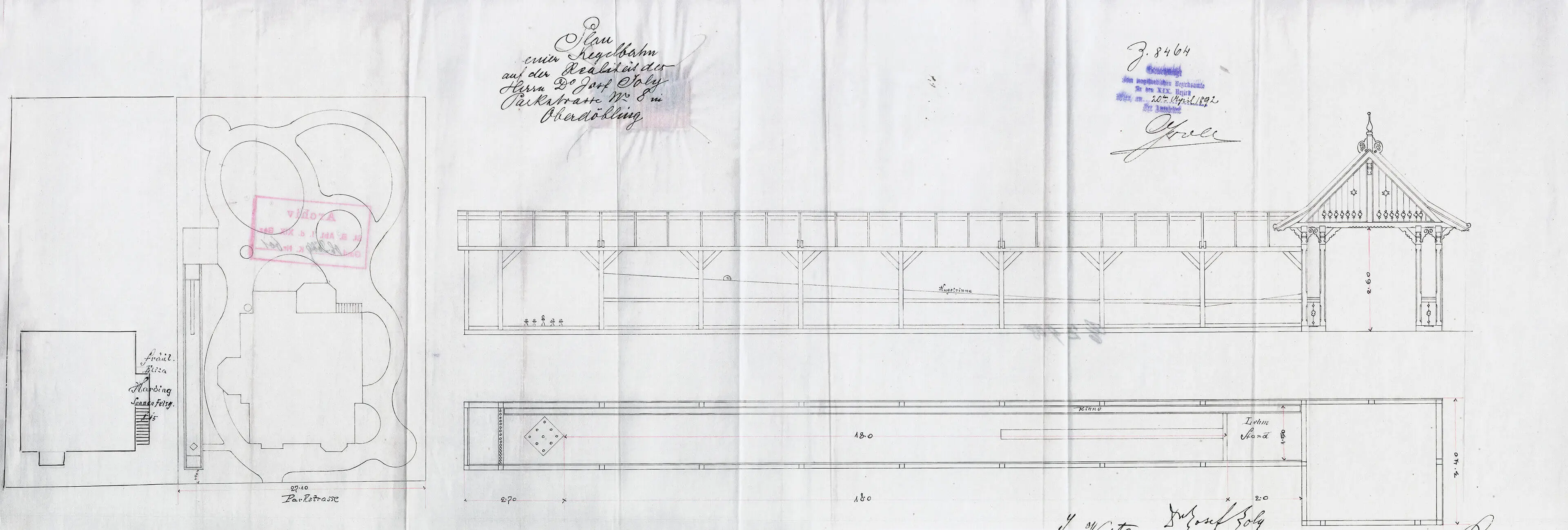 „Plan einer Kegelbahn auf der Realität des Herrn Dr. Josef Joly“ in Oberdöbling, Baupolizei Wien (MA 37), Gebietsgruppe West, Foto: A. Göttche  