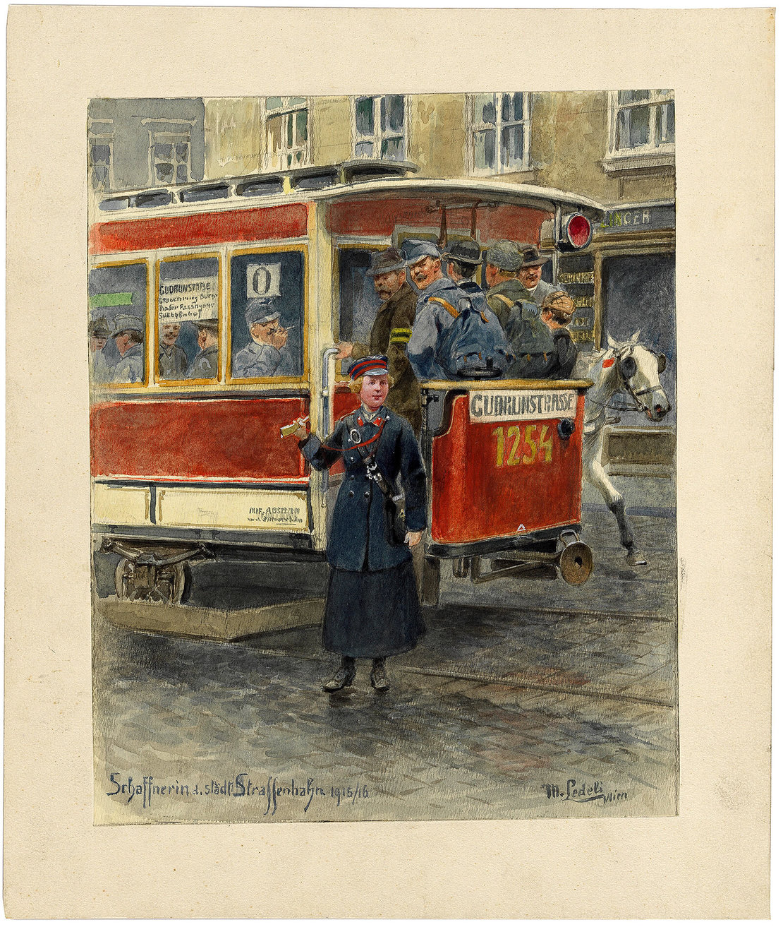 Moritz Ledeli: „Schaffnerin der städtischen Straßenbahn 1915/16", Wien Museum 