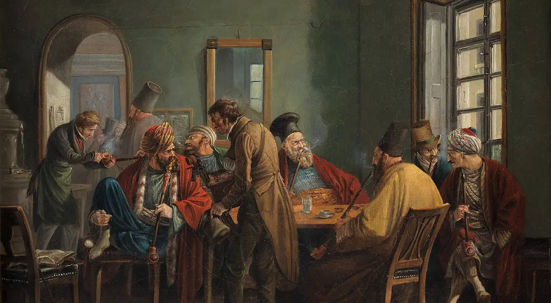 Dietrich Monten: Türken und Griechen im Wiener Kaffeehaus (Ausschnitt), um 1824, Öl auf Leinwand, Wien Museum, Inv.-Nr. 13493