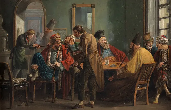 Dietrich Monten: Türken und Griechen im Wiener Kaffeehaus (Ausschnitt), um 1824, Öl auf Leinwand, Wien Museum, Inv.-Nr. 13493