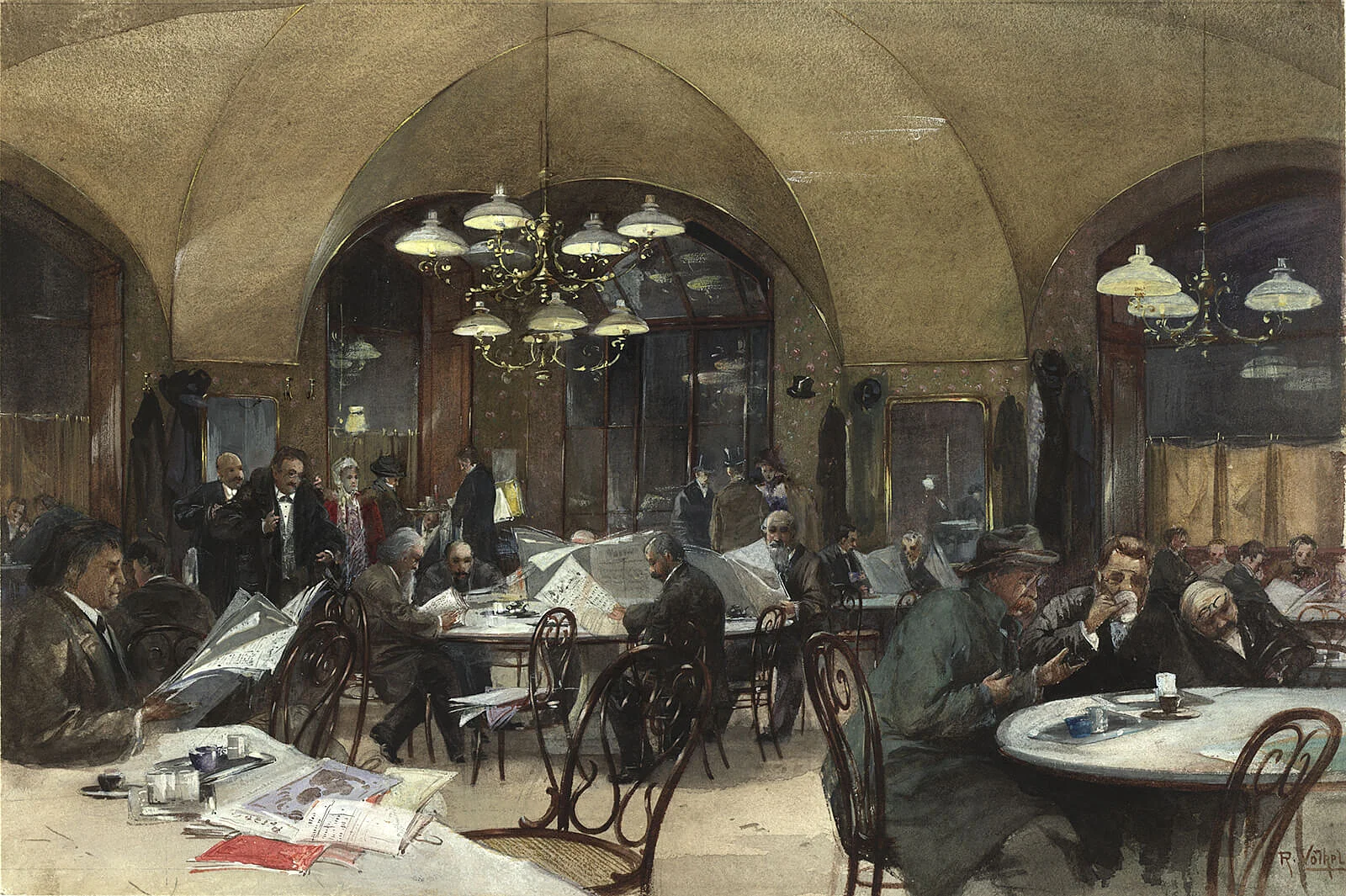 Reinhold Richard d. J. Völkel: Café Griensteidl 1896, Wien Museum, Inv.-Nr. 62352
