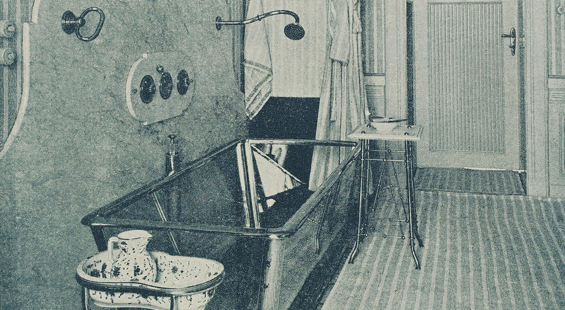 Otto Wagner: Badezimmer in der Wohnung des Architekten, 6., Köstlergasse 3, 1898, in: Ver Sacrum 3 (1900), Heft 19, Sammlung Wien Museum 