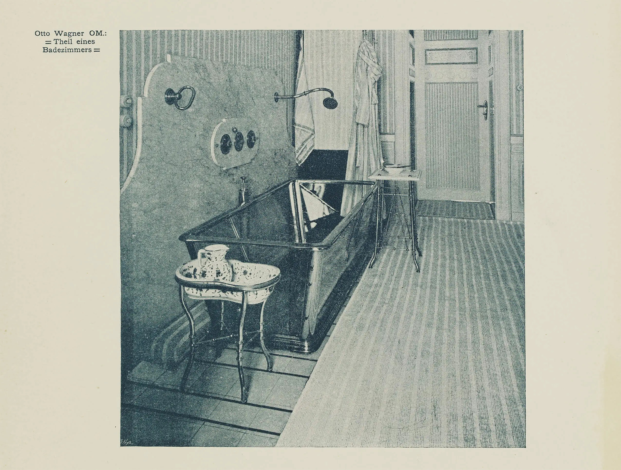 Otto Wagner: Badezimmer in der Wohnung des Architekten, 6., Köstlergasse 3, 1898, in: Ver Sacrum 3 (1900), Heft 19, Sammlung Wien Museum