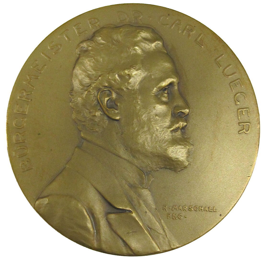 Rudolf Marschall, Josef Christlbauer: Bronzemedaille anlässlich des 60. Geburtstags von Karl Lueger, gewidmet vom „christlichen Österreich“, 1904, Sammlung Wien Museum 
