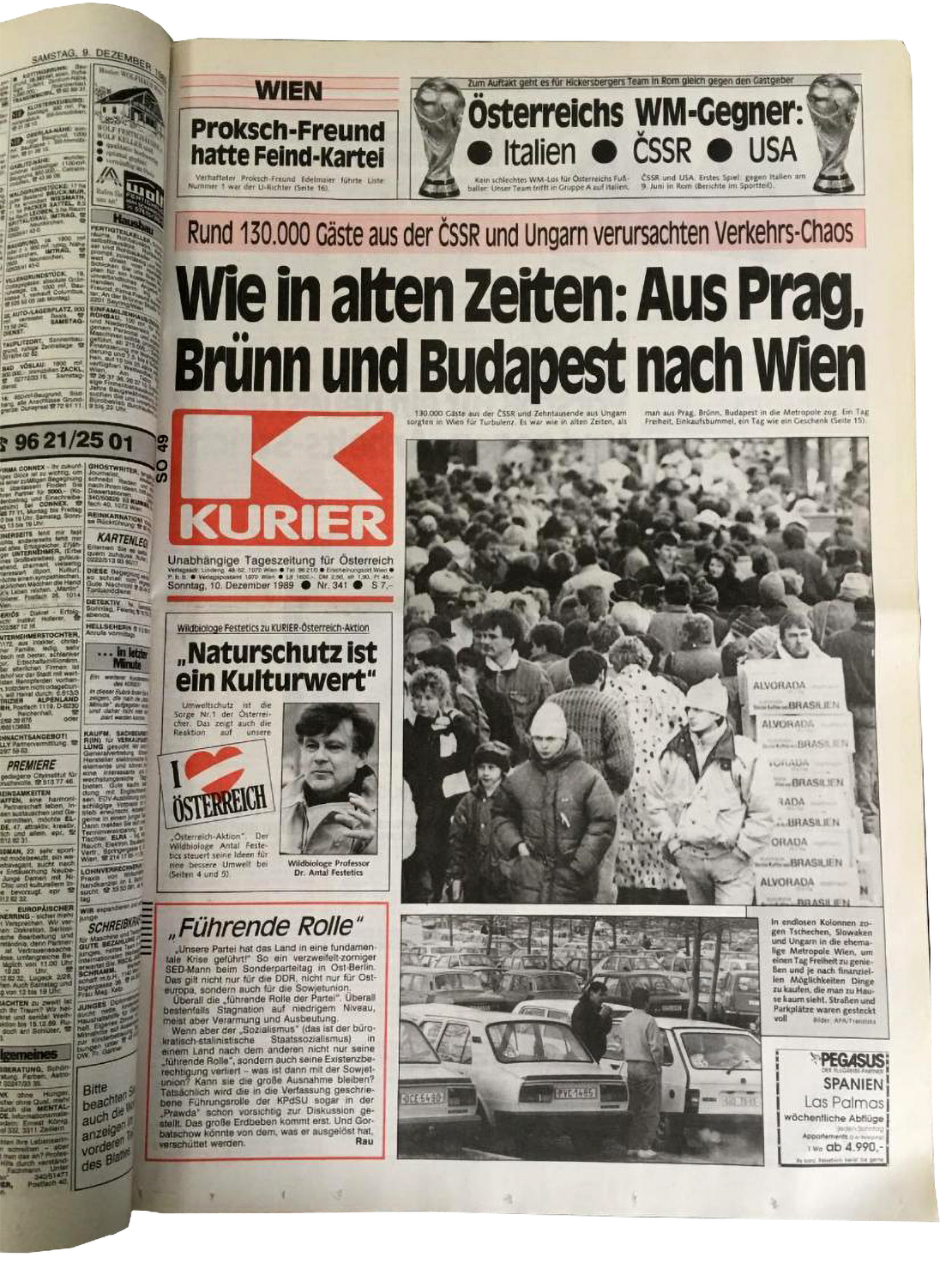 Kurier-Titelseite, 10. Dezember 1989, Wien Museum 