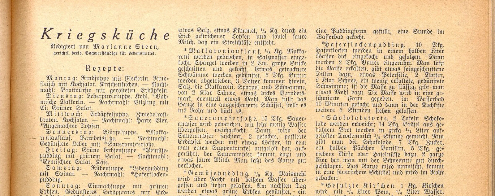 Haferrezept aus der Kriegsküche, in: Das Blatt der Hausfrau, 11. Juni 1916, ÖNB (Anno) 