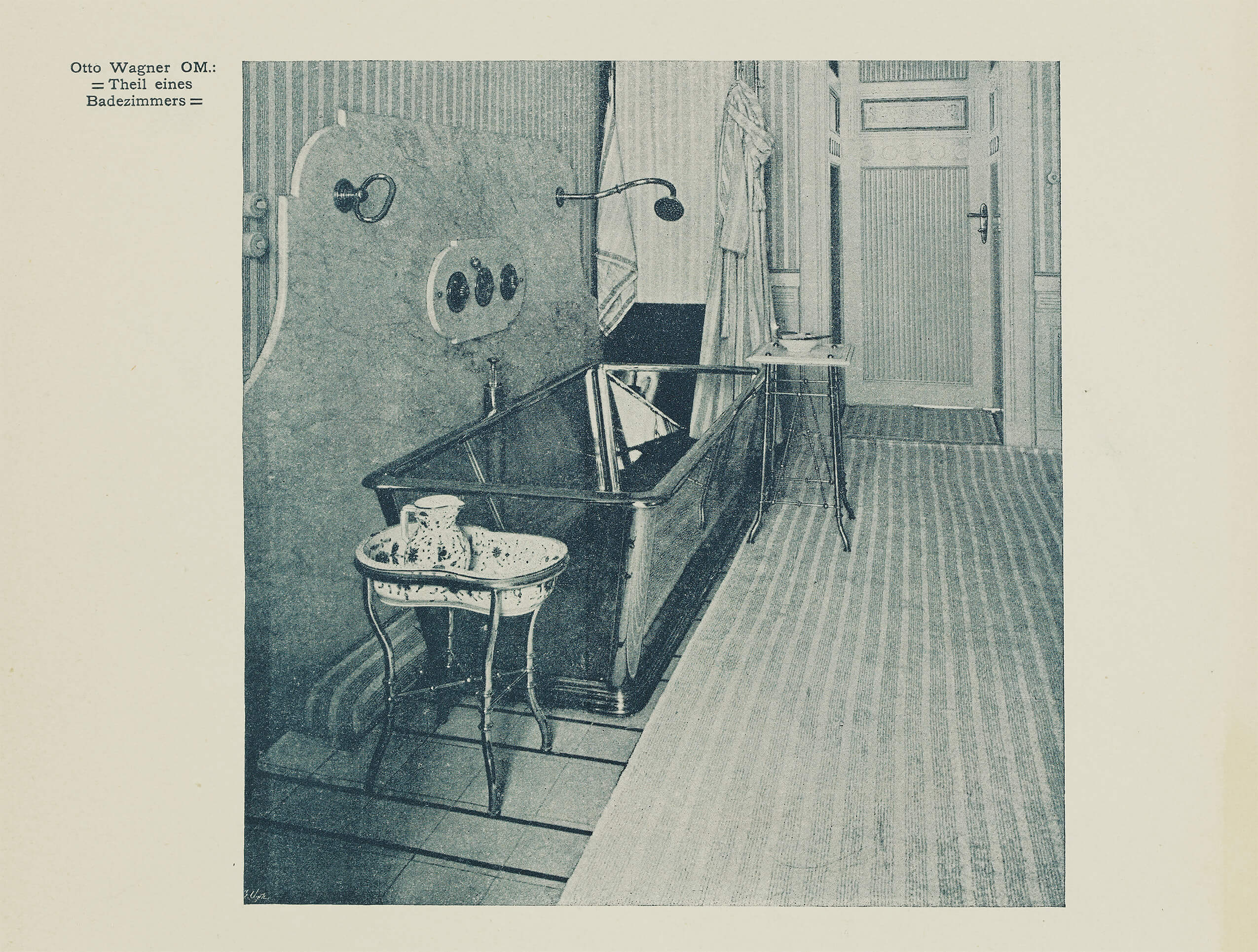 Otto Wagner: Badezimmer in der Wohnung des Architekten, 6., Köstlergasse 3, 1898, in: Ver Sacrum 3 (1900), Heft 19, Sammlung Wien Museum 