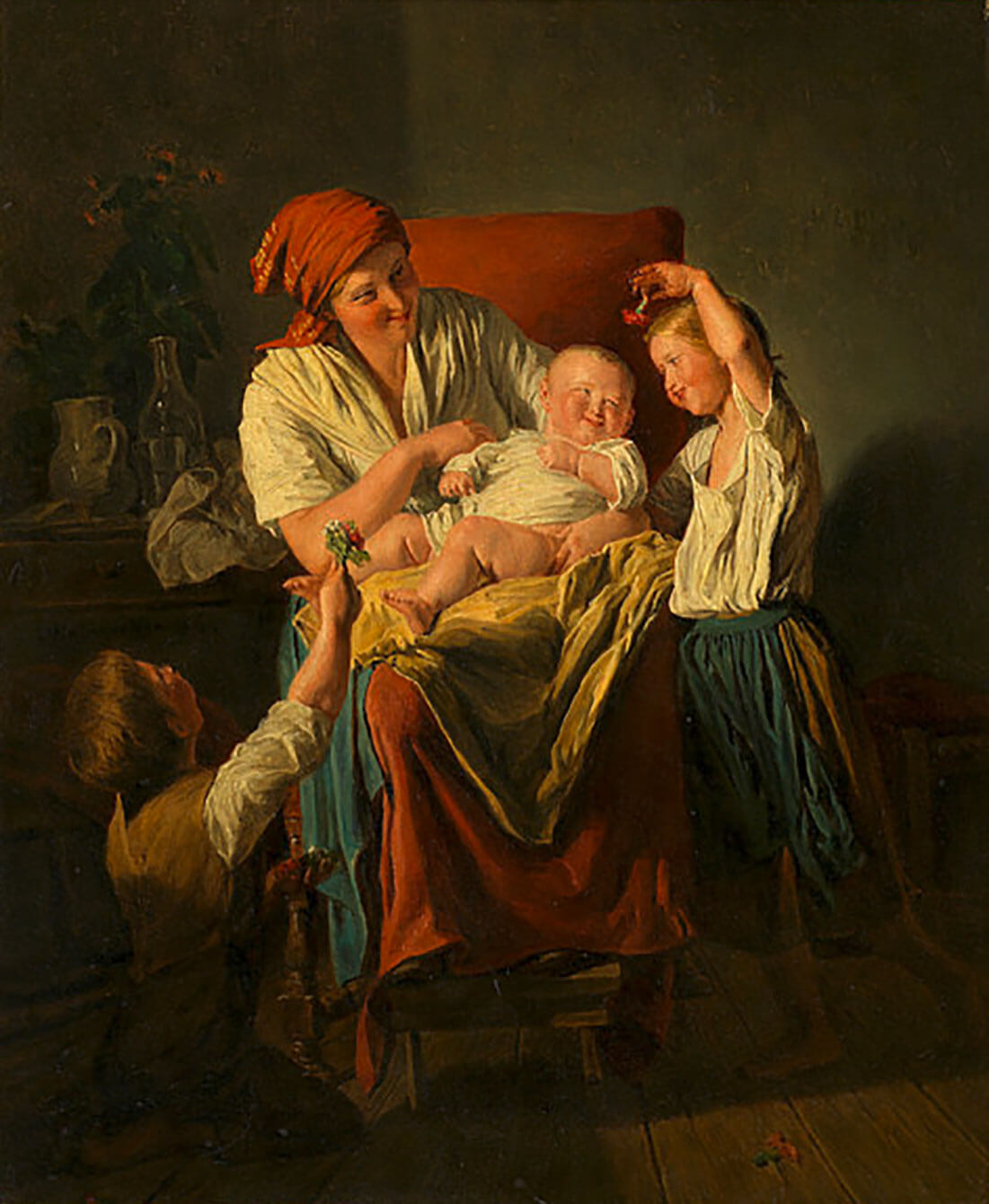 Ferdinand Georg Waldmüller: Mutterglück, 1860, Öl auf Holz, Wien Museum 