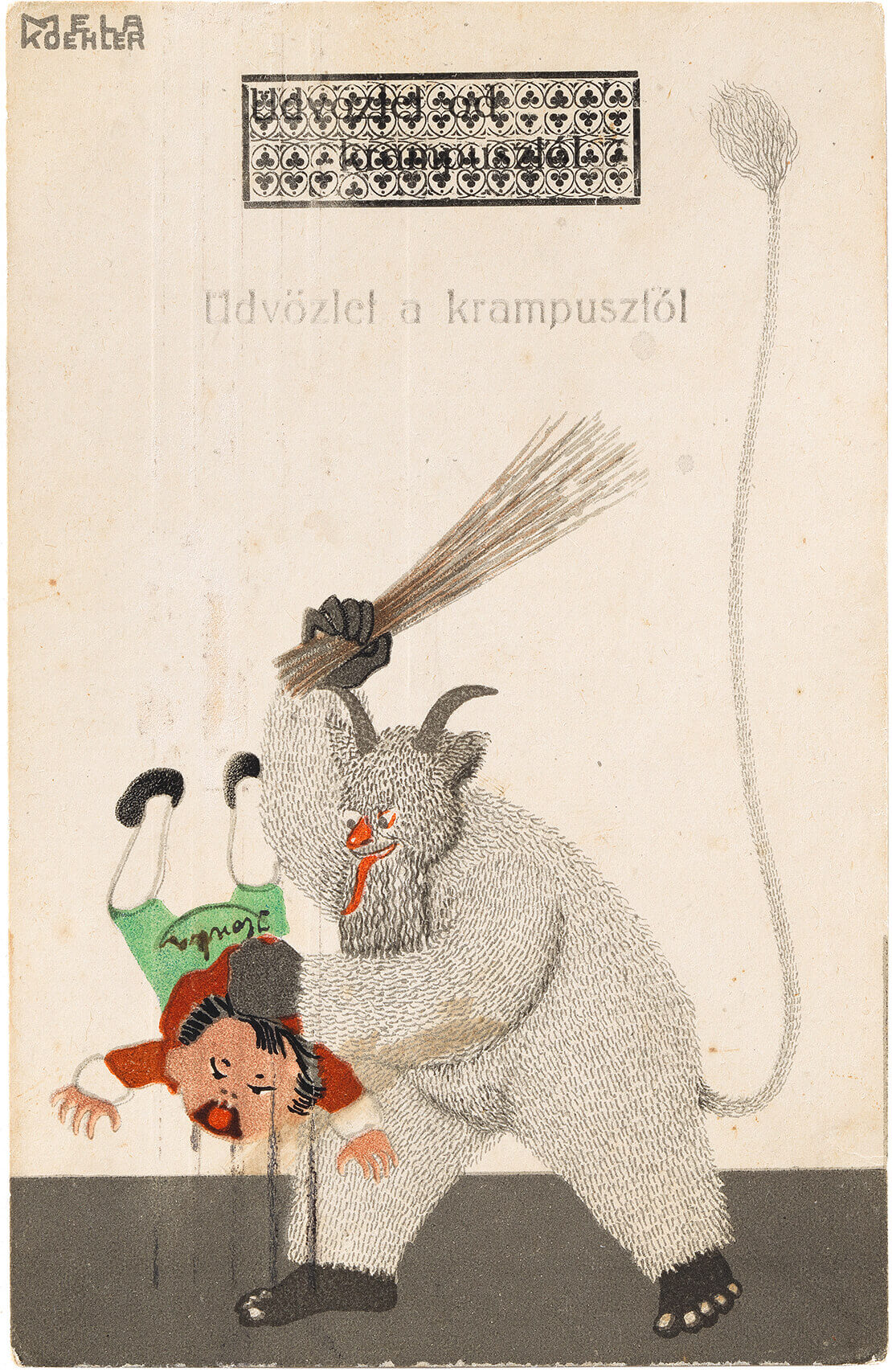 Krampus-Grußkarte von Mela Köhler für die Wiener Werkstätte, 1911, Wien Museum 