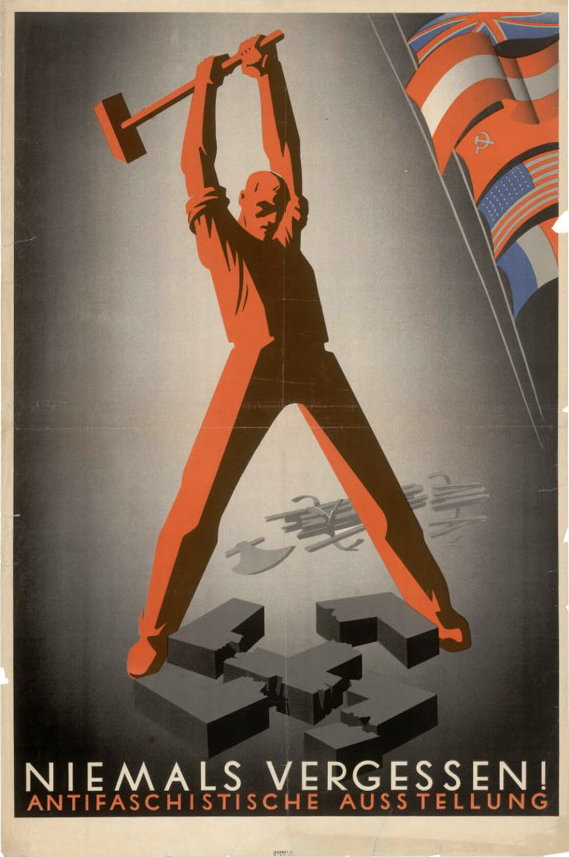 Victor Th. Slama: Plakat zur antifaschistischen Ausstellung „Niemals vergessen!” im Künstlerhaus, 1945, Wienbibliothek im Rathaus, Plakatsammlung 