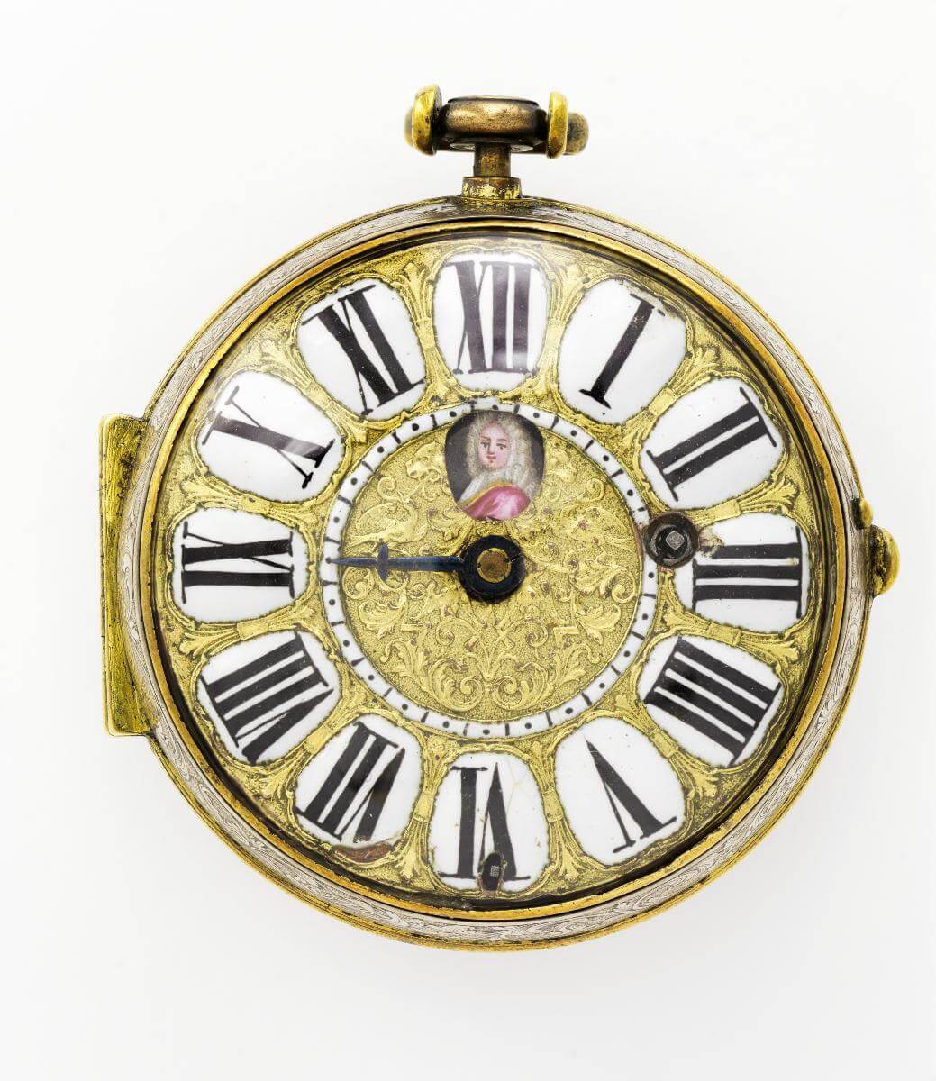 Eine der Taschenuhren aus dem Besitz von Marie von Ebner-Eschenbach, die nicht als Verlust zu beklagen ist: "Oignon" Taschenuhr in Silbergehäuse von Madelainy, Paris, um 1730, Wien Museum 