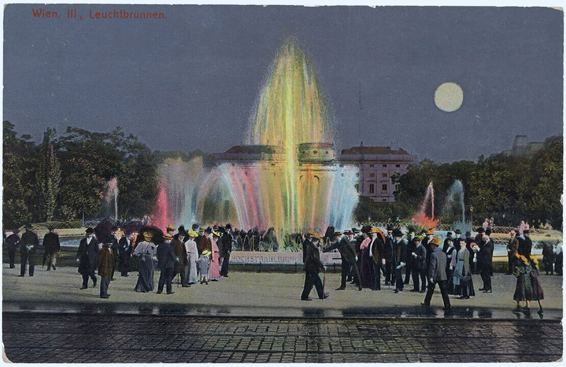 Ansichtskarte Hochstrahlbrunnen bei Nacht, 1908, Wien Museum 