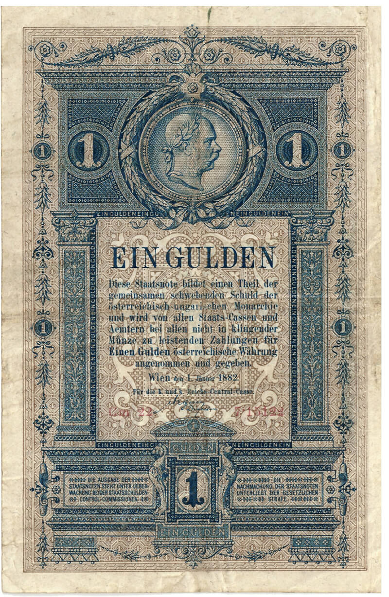Ein Gulden für fünf Minuten Gespräch. Guldenschein aus dem Jahr 1882, Wien Museum 