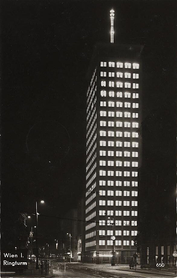 Ansichtskarte Ringturm bei Nacht, 1956, Wien Museum 