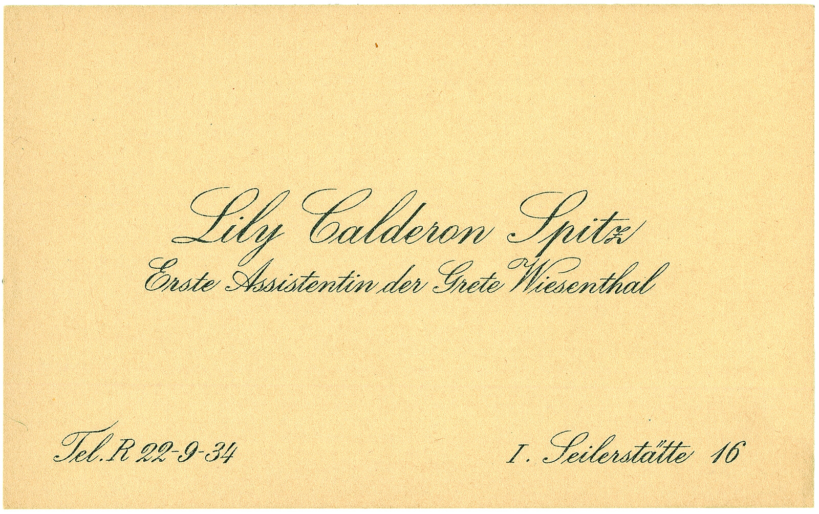 Visitenkarte Lily Calderon-Spitz, Theatermuseum Wien 
