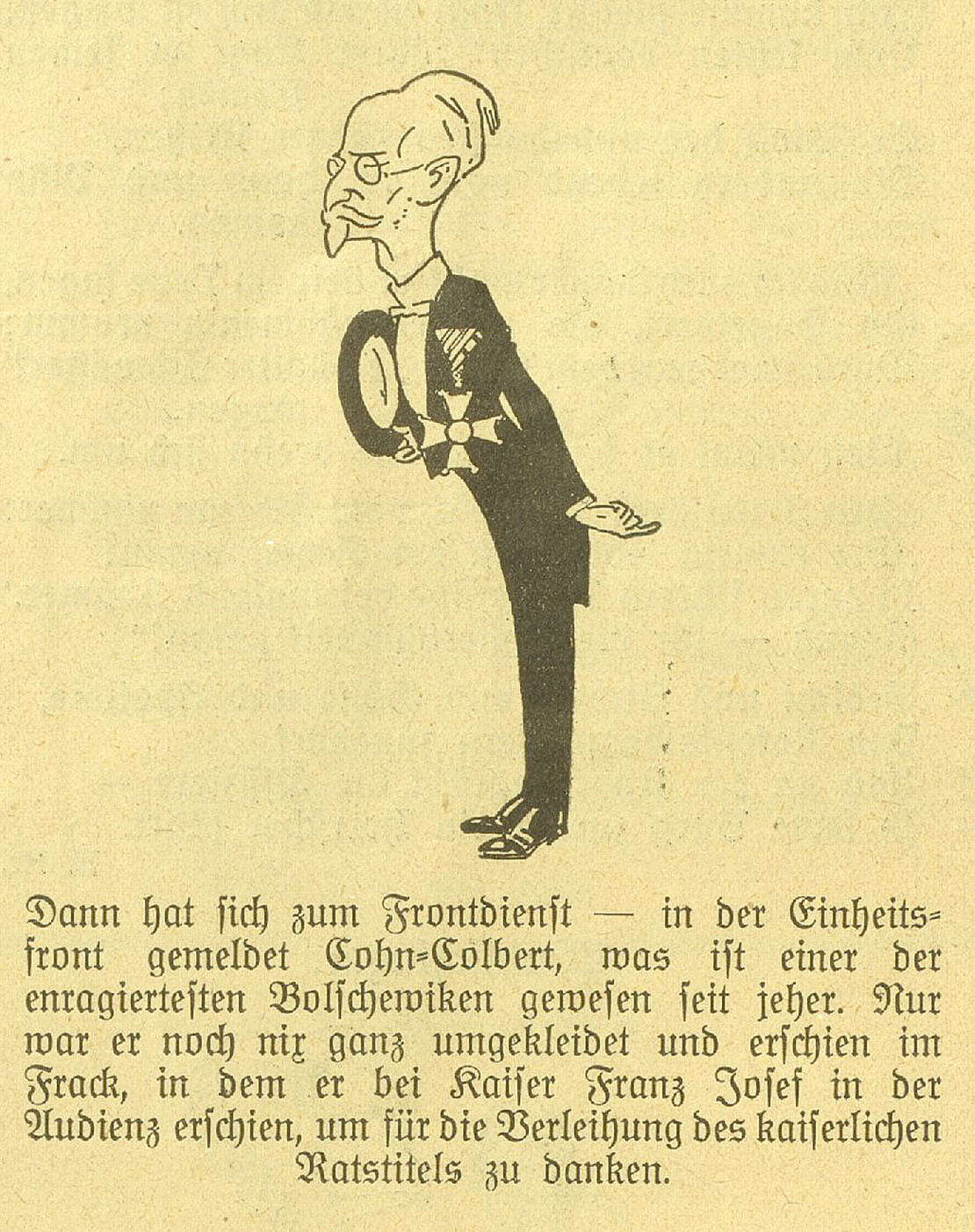 Antisemitische Karikatur Colberts, in „Kikeriki“, 3. April 1927, Quelle: Anno/ÖNB 