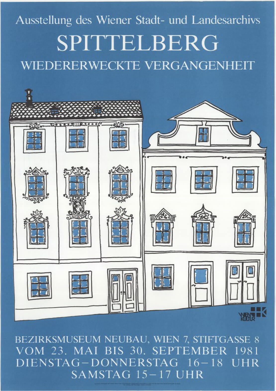 Ausstellung des Wiener Stadt- und Landesarchivs im Bezirksmuseum Neubau, Grafik: Eva Riedl, Wienbibliothek im Rathaus/Plakatsammlung 