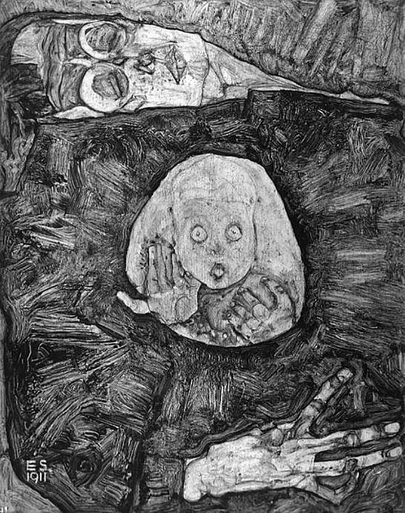 Gilt als zerstört und befand sich zuletzt im Besitz von Max Roden: Egon Schiele: Die Geburt des Genies (Tote Mutter II), 1911, Foto: Galerie St. Etienne / Quelle: Kallir Research Institute 