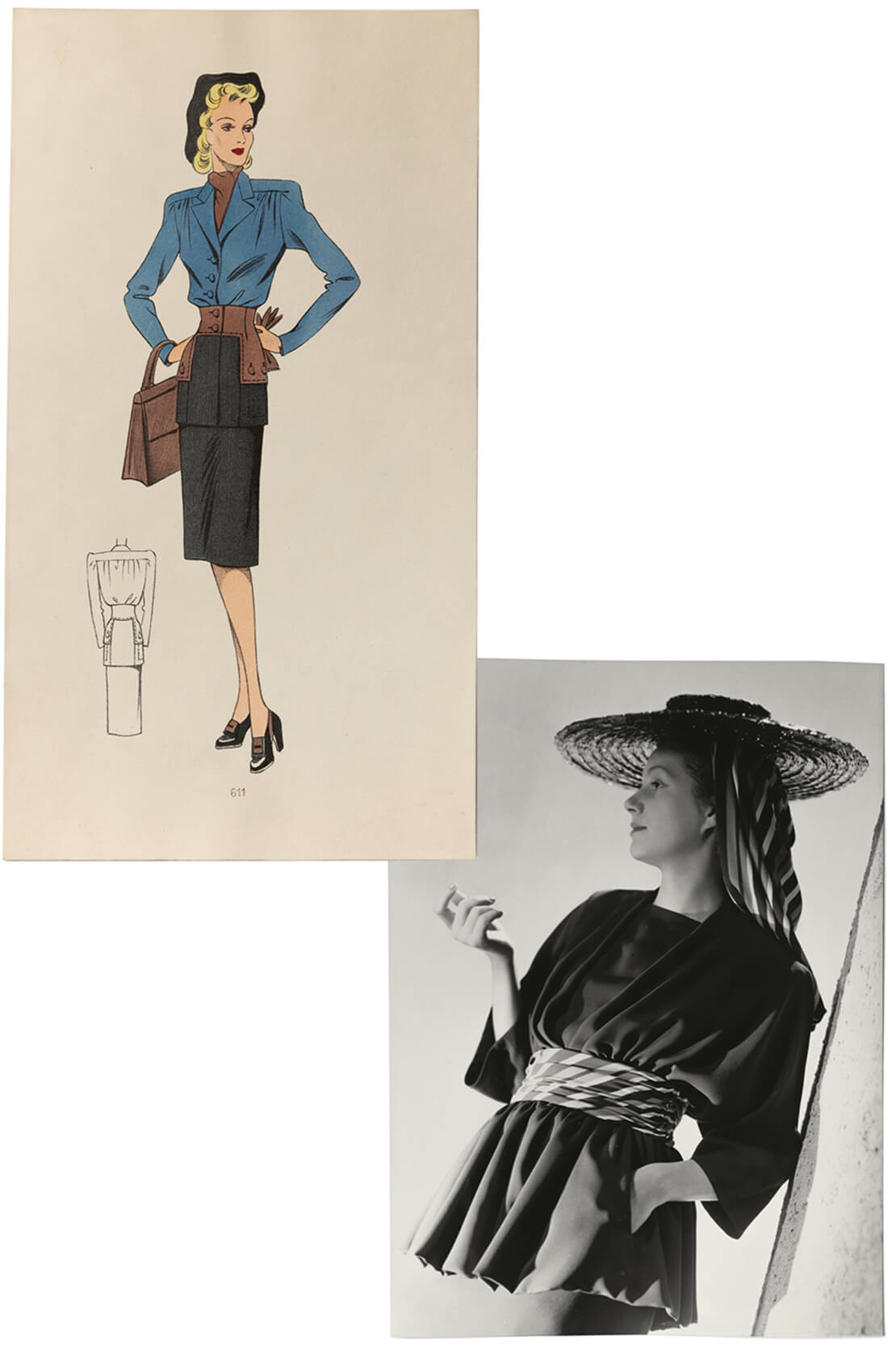 Modeentwürfe, Haus der Mode, Entwurfszeichnung und Modell, um 1941, Wien Museum, Foto: Paul Bauer 