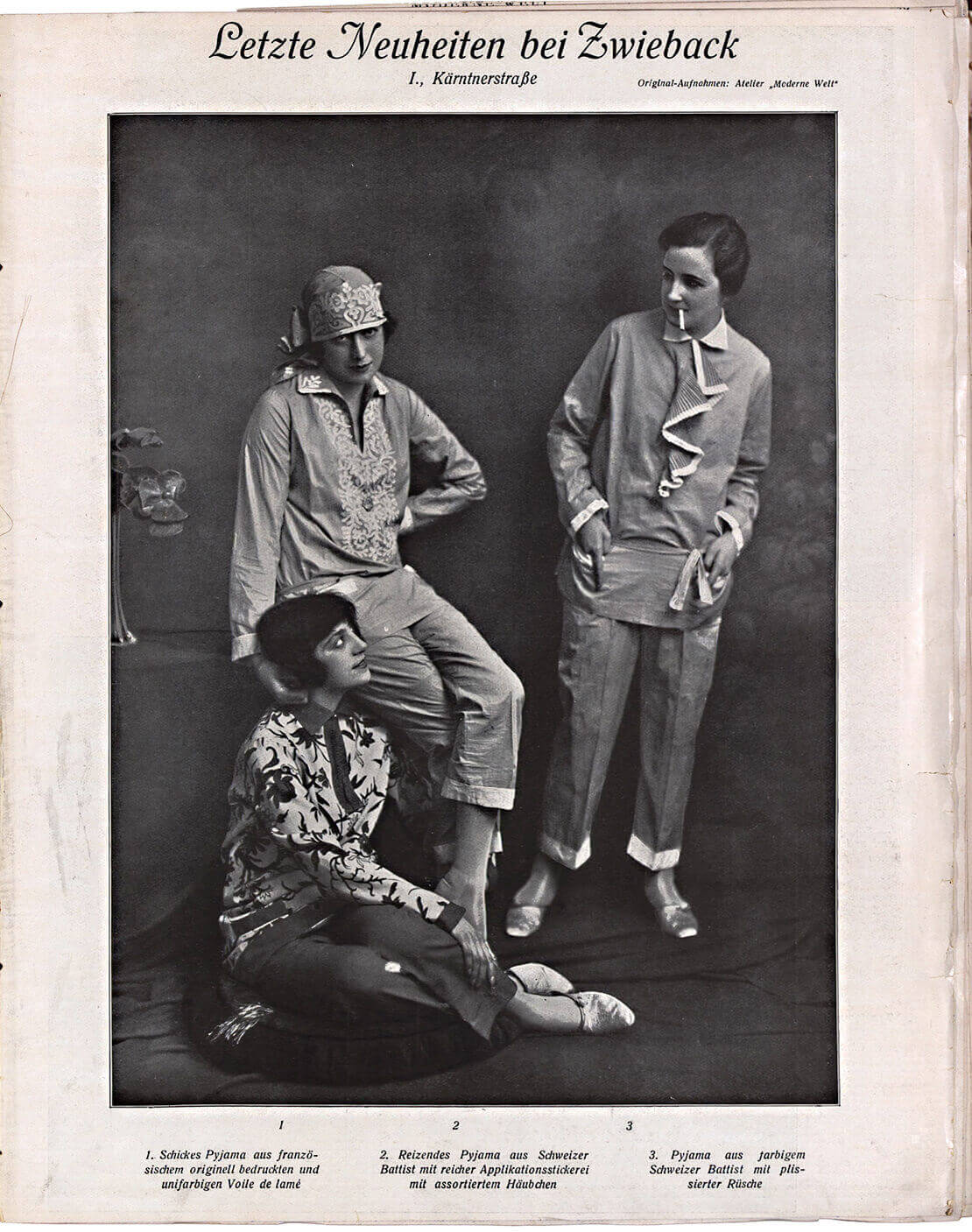 Damenpyjamas der Firma Zwieback, aus: Moderne Welt, H. 22/1926, Quelle: Anno/ÖNB 