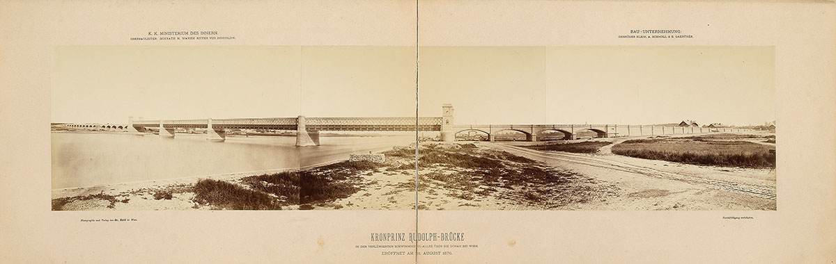 Panoramaaufnahme der Kronprinz-Rudolf-Brücke (Reichsbrücke), 1876, Foto: Hermann Heid, Wien Museum 